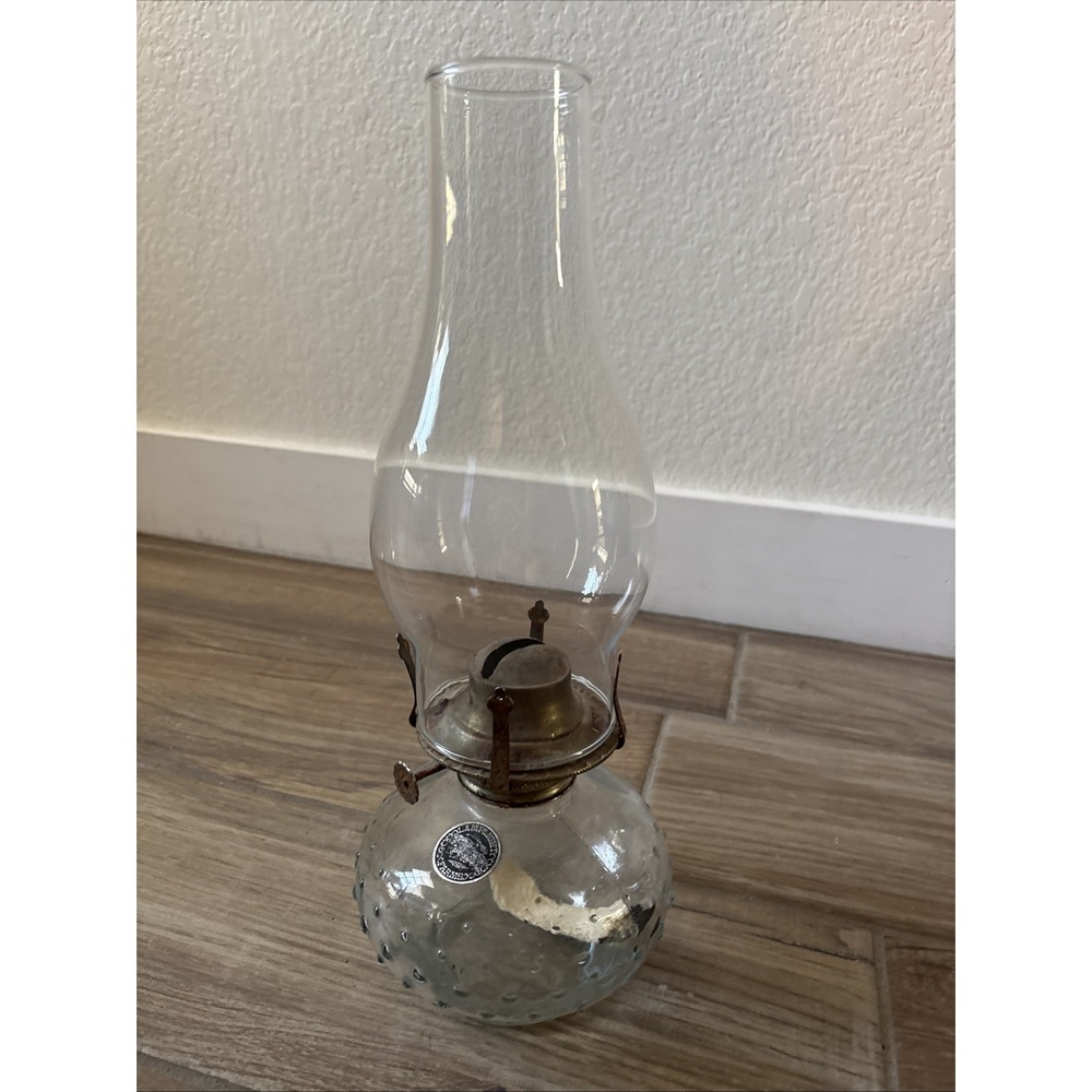 Vintage LAMPLIGHT FARMS Clear Hobnail Glass Hurricane Lamp NOS 13" x 5"
